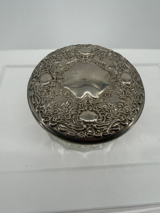 Unbranded Other - Vintage Silverplate Glass Trinket Dish Vanity Jewelry Dresser Ornate Round 3in